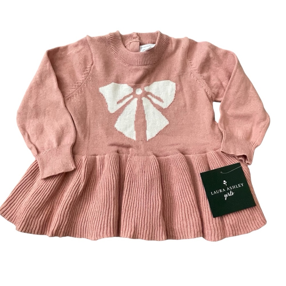 Laura Ashley Pink Knit Top with White Bow